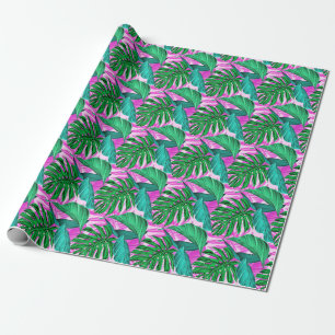 Papel De Regalo Hojas tropicales de palmera fluorescentes asombros