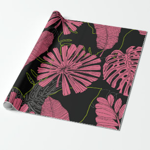 Papel De Regalo Hojas tropicales dibujadas a mano. Planta exótica.