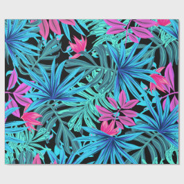 Papel De Regalo Hojas tropicales en regalo azul y rosa