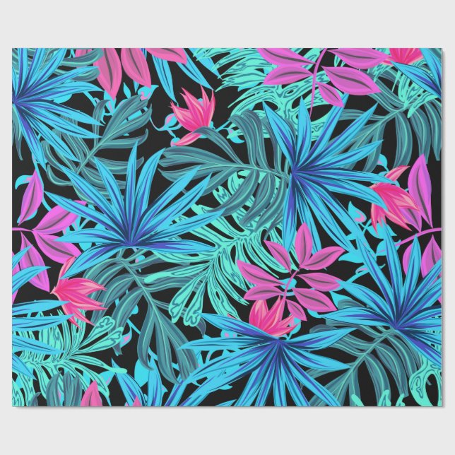 Papel De Regalo Hojas tropicales en regalo azul y rosa (Superficie plana)