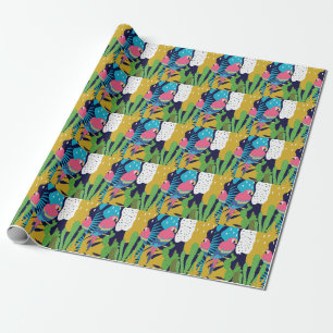 Papel De Regalo Hojas tropicales, loros: fondo de verano.