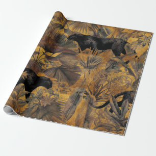 Papel De Regalo Hojas tropicales, pantera y orquídea. Ventilación