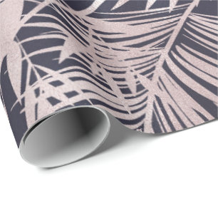 Papel De Regalo hojas tropicales rosa oro falso Relieve metalizado