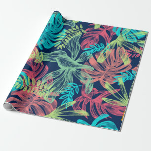 Papel De Regalo Hojas Tropicales Verde Amarillo Acuático De Color