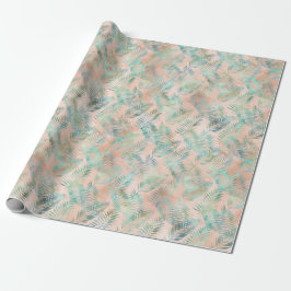 Papel De Regalo Hojas Tropicales Verdes Acuáticas de Melocotón