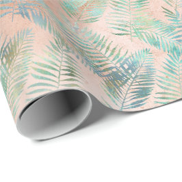 Papel De Regalo Hojas Tropicales Verdes Acuáticas de Melocotón