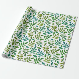 Papel De Regalo Hojas verdes. Floral acuarela. Botánico de verano