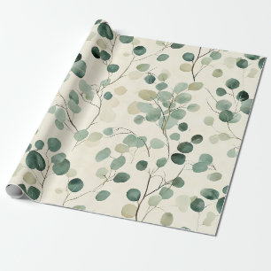 Papel De Regalo Hojas verdes terrosas con fondo de otoño crema