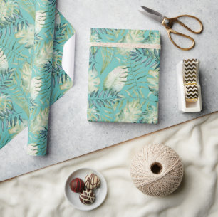 Papel De Regalo Hojas Verdes Tropicales de Menta