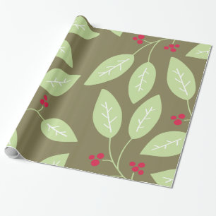 Papel De Regalo hojas y bayas estampadas