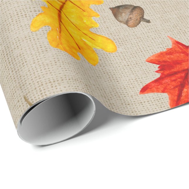 Papel De Regalo Hojas y bellotas de otoño (Esquina del rollo)