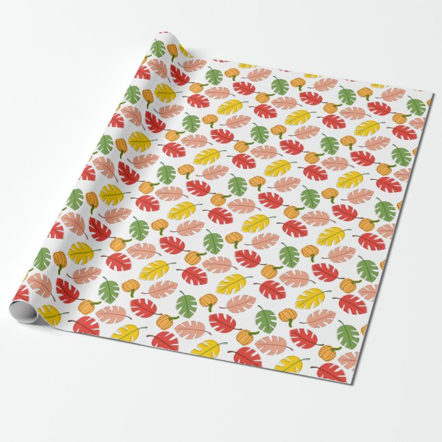 Papel De Regalo Hojas y calabazas (Desenrollado)
