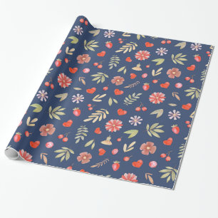 Papel De Regalo Hojas y flores románticas