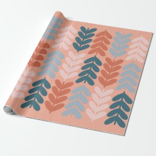 Papel De Regalo Hojas y piedras Patrón botánico Rubor Azul