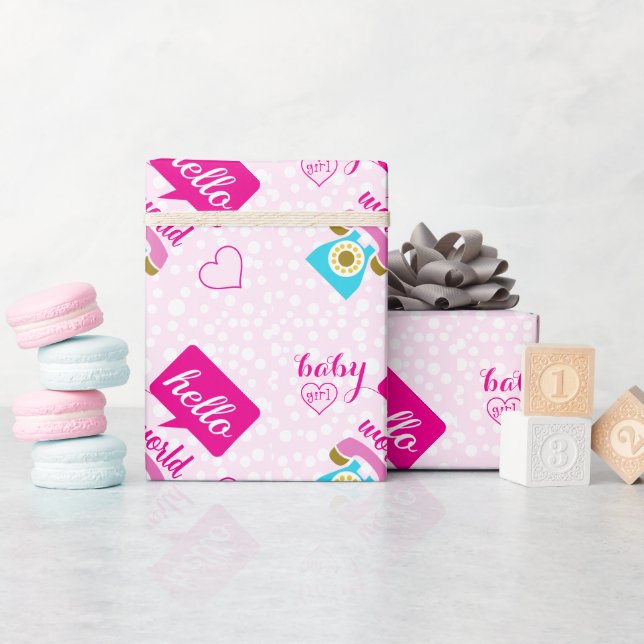 Papel De Regalo Hola a una chica pequeña y rosa o a la persona (Baby Shower)