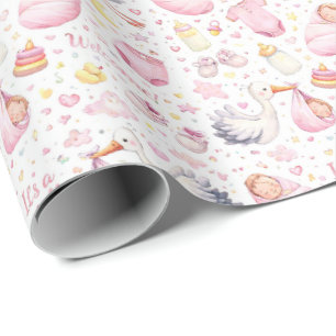 Papel De Regalo Hola Bebé Niña – Diseño de Patrón de Acuarela