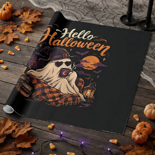 Papel De Regalo Hola Halloween Fantasma Lindo Bebiendo Café