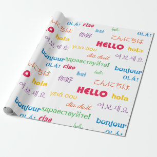 Papel De Regalo Hola muchos idiomas tipografía colorida