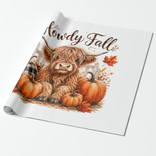Papel De Regalo Hola Otoño Vaca Highland Feliz Día de Acción de Gr
