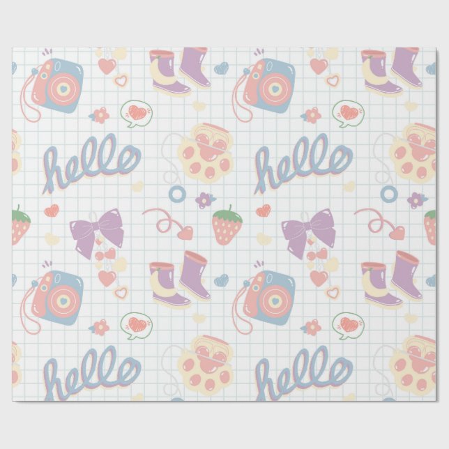 Papel De Regalo ¡Hola! Patrón de cosas de chicas (Superficie plana)