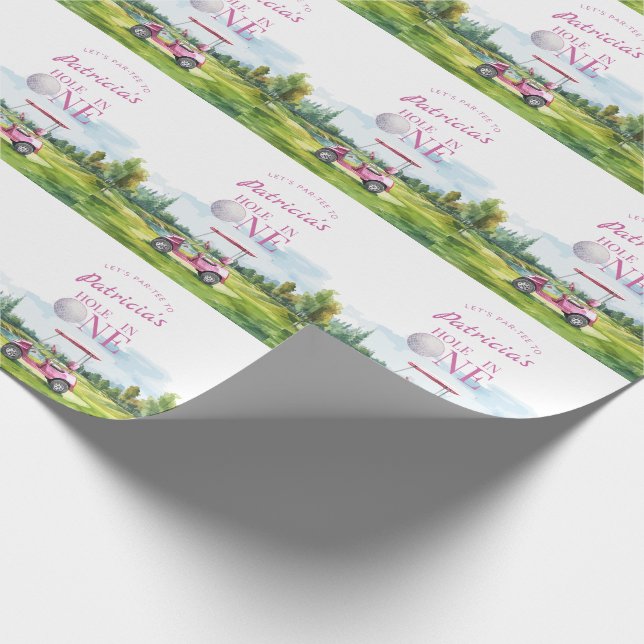 Papel De Regalo Hole In One Pink Golf 1st Birthday  (Esquina)