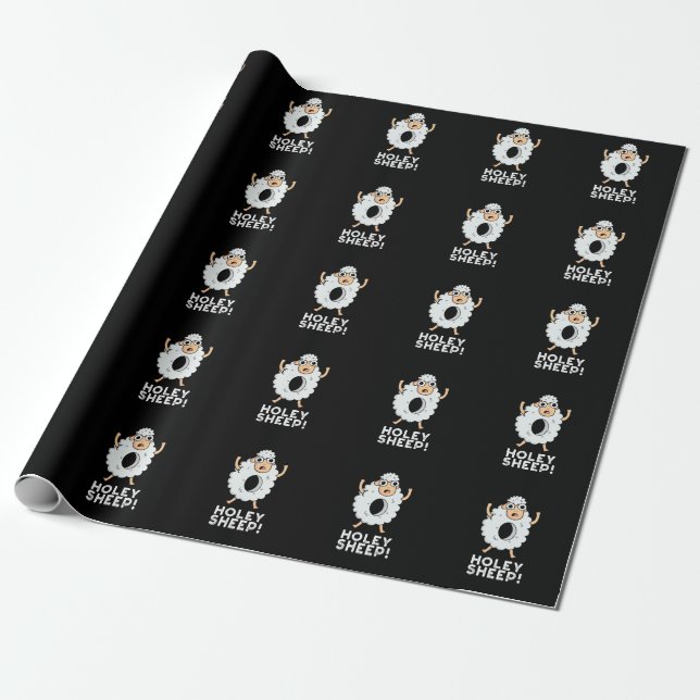 Papel De Regalo Holey Sheep Funny Animal Pun Dark BG (Desenrollado)