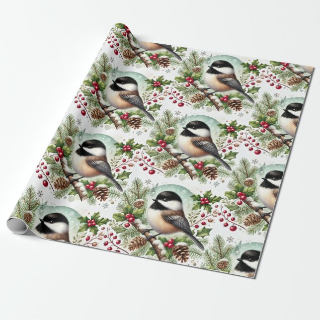 Papel De Regalo Holiday Chickadee (Desenrollado)