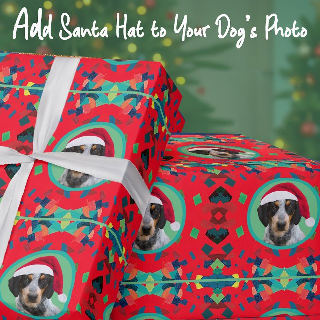 Papel De Regalo Holiday Green Red Your Dog Photo-Add Our Santa Hat (Subido por el creador)