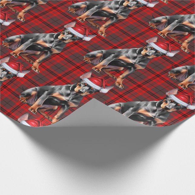 Papel De Regalo Holiday Red Plaid Doberman Santa Dog Christmas (Esquina)