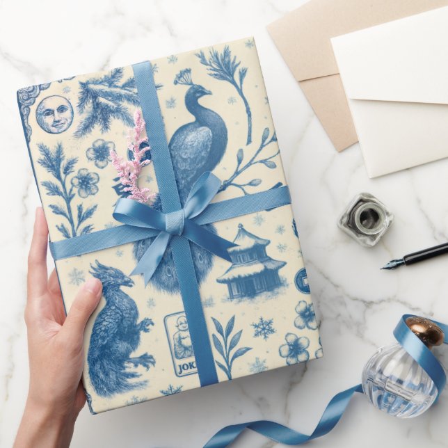 Papel De Regalo Holiday & Winter Mahjong Toile Wrapping Paper (Regalar)