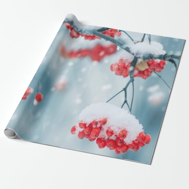 Papel De Regalo Holly Berries Branches Snow Holiday (Desenrollado)