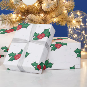 Papel De Regalo Holly Berries en BLANCO