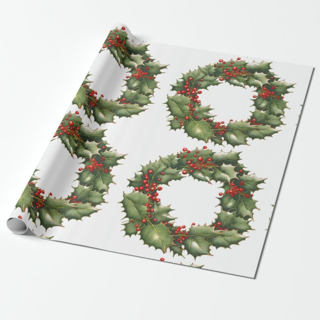 Papel De Regalo Holly Berry Wreath Wraping Paper (Desenrollado)