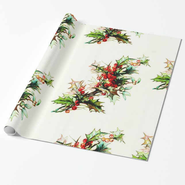 Papel De Regalo Holly con Navidades retro de Berries (Desenrollado)