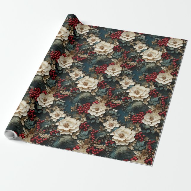 Papel De Regalo Holly de Navidades clásicos y tradicionales de épo (Desenrollado)