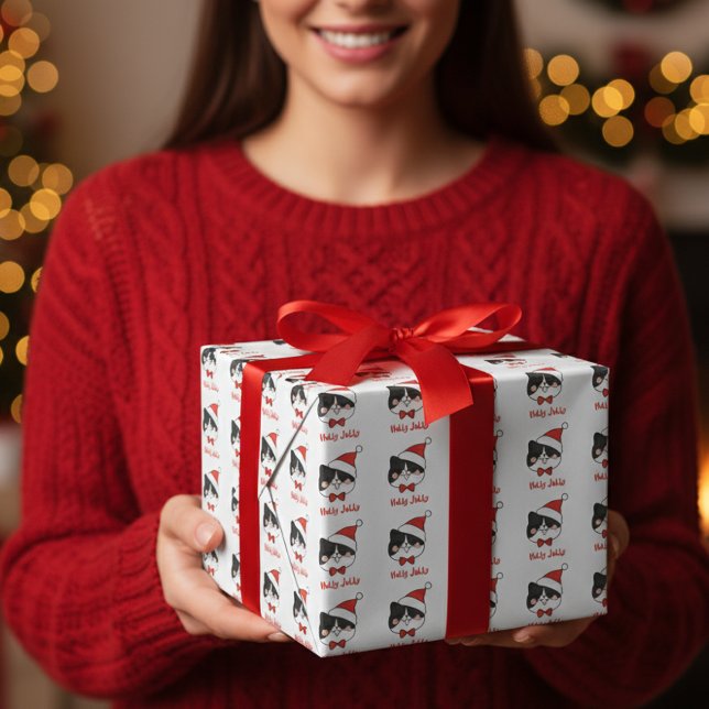 Papel De Regalo Holly Jolly Cute Navidades Santa Cat (Subido por el creador)