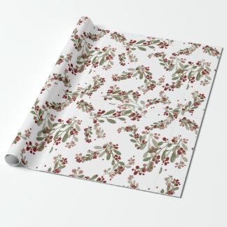 Papel De Regalo Holly Jolly Greens ; Frutas rojas y hojas de yulet
