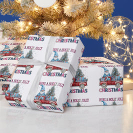 Papel De Regalo Holly Jolly Navidades Santa Truck Gift