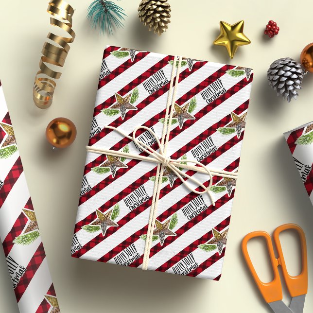 Papel De Regalo Holly Jolly Navidades Tiras de caña roja Festivida (Subido por el creador)
