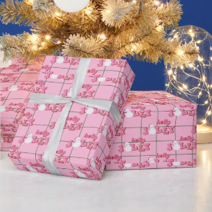 Papel De Regalo Holly Jolly Snowman Navidades rosados