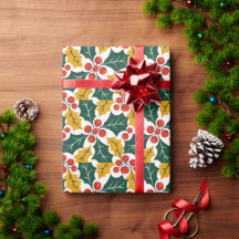 Holly Leaves Retro Modern Big Print Pattern