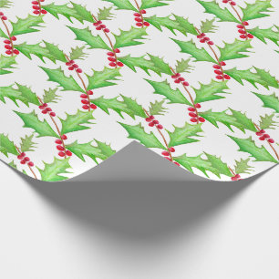 Papel De Regalo Holly, Navidades de Watercolor Classic