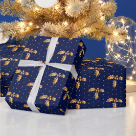 Papel De Regalo Holly, Navidades Gold y Navy Blue