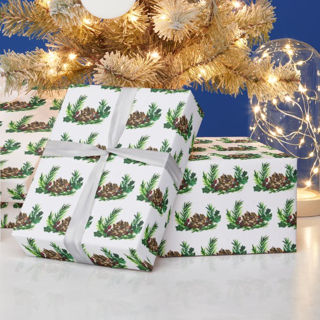 Papel De Regalo Holly Pine Tree Woodland Xmas Cuenca acuática (Vacaciones)