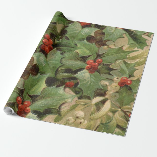 Papel De Regalo Holly Tree Navidades Holiday Vintage (Desenrollado)