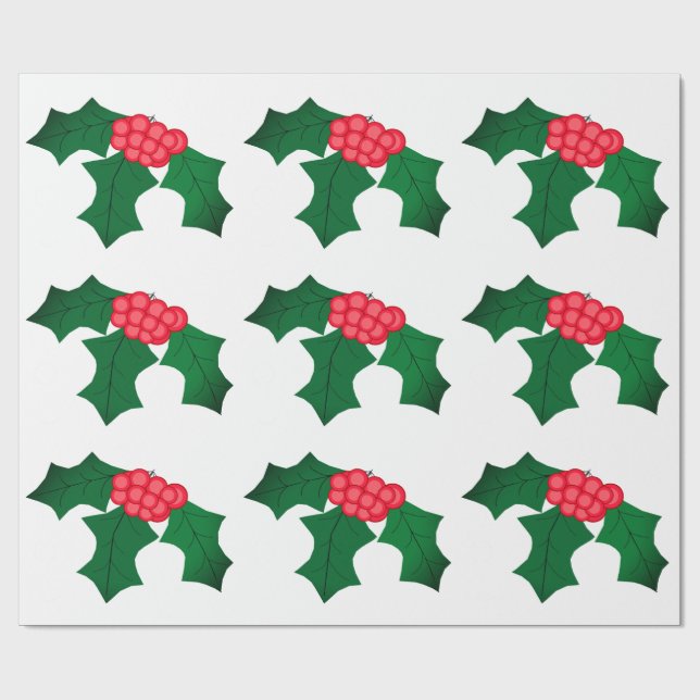 Papel De Regalo Holly White Wrapee Paper (Superficie plana)