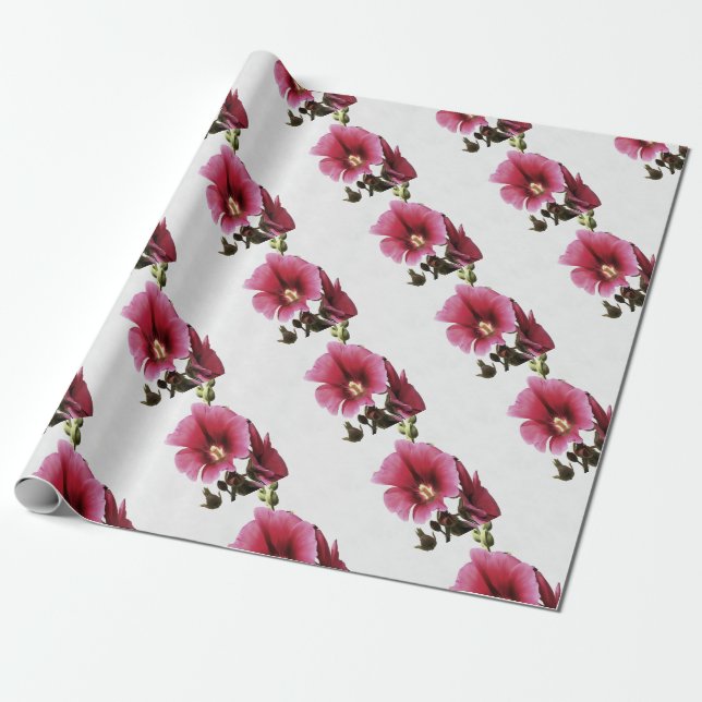 Papel De Regalo Hollyhock Rosa Celestial Flor Malva Floral (Desenrollado)