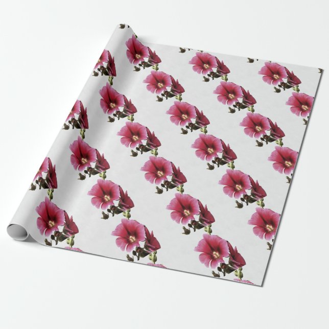 Papel De Regalo Hollyhock Rosa Celestial Flor Malva Floral (Desenrollado)