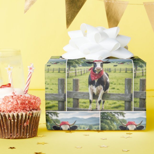Papel De Regalo Holstein en la cerca de una granja (Fiesta de cumpleaños )