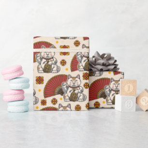 Papel De Regalo Hombre asiático Maneki Neko Gato 